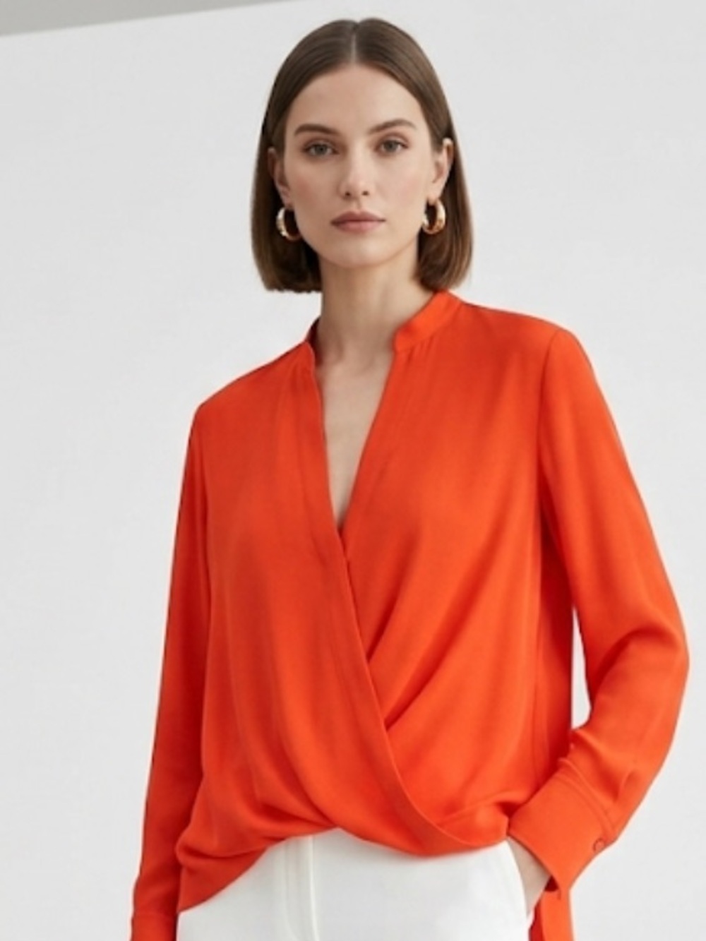 A.L.C. Harmon Silk Draped Wrap Blouse Orange Long Sleeve Top size 6